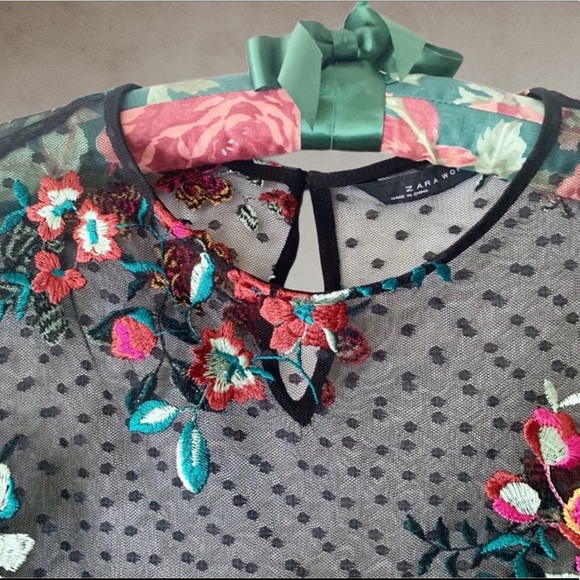 ZARA floral embroidered long sleeve top MED - Picture 7 of 13